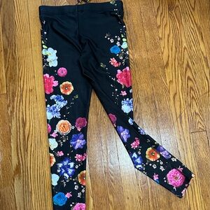 Terez Blue  Leggings with Bold Floral Patterns